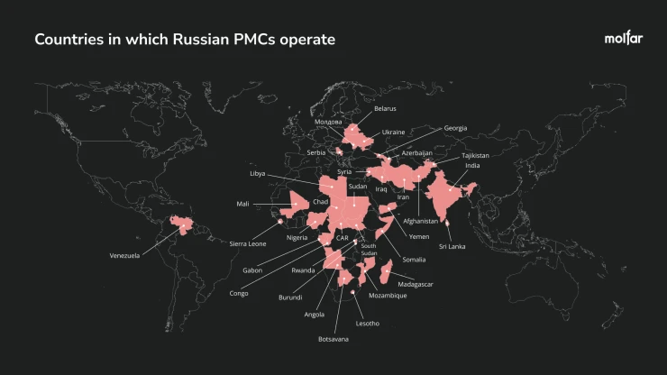 Russian PMCs in different countries of the world
